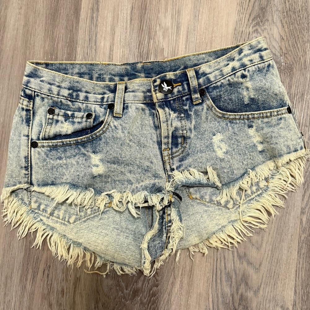 One Teaspoon Distressed Blue Jean Shorts